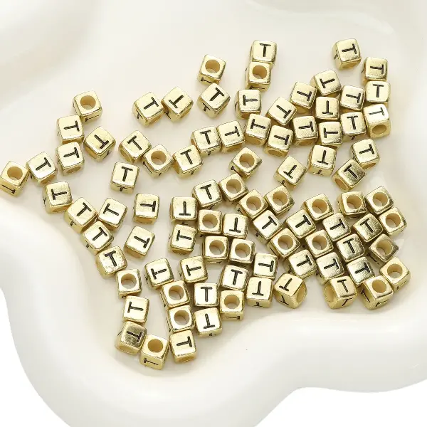 Letter T square antique gold 6x6mm hole diameter about 3mm-50 pieces/pack,chaincharmsupply.com