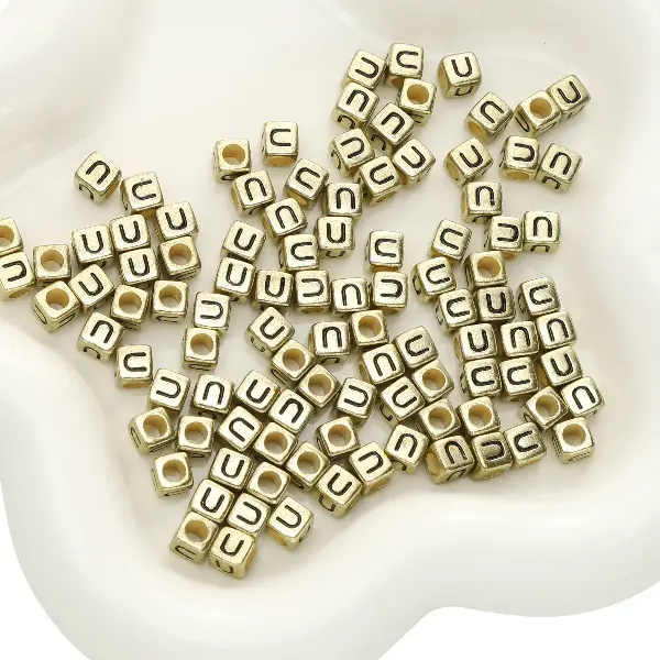 Letter U square antique gold 6x6mm hole diameter about 3mm-50 pieces/pack,chaincharmsupply.com