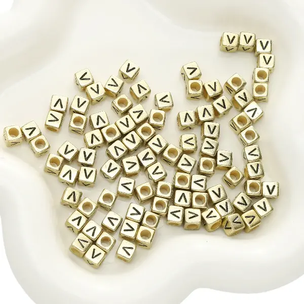 Letter V square antique gold 6x6mm hole diameter about 3mm-50 pieces/pack,chaincharmsupply.com