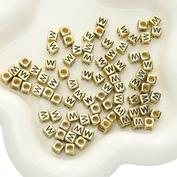Letter W square antique gold 6x6mm hole diameter about 3mm-50 pieces/pack,chaincharmsupply.com