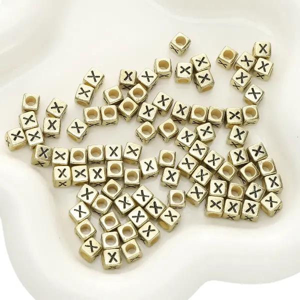 Letter X square antique gold 6x6mm hole diameter about 3mm-50 pieces/pack,chaincharmsupply.com
