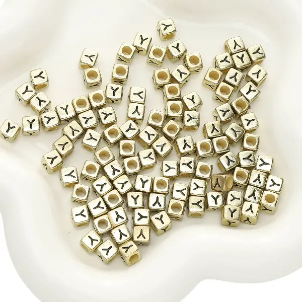 Letter Y square antique gold 6x6mm hole diameter about 3mm-50 pieces/pack,chaincharmsupply.com
