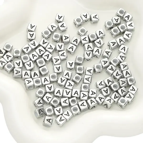 Letter A square antique silver 6x6mm hole diameter about 3mm-50 pieces/pack,chaincharmsupply.com