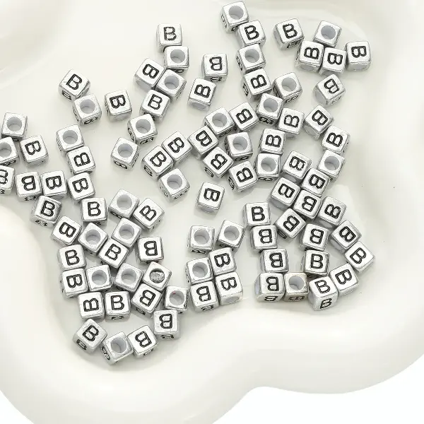 Letter B square antique silver 6x6mm hole diameter about 3mm-50 pieces/pack,chaincharmsupply.com