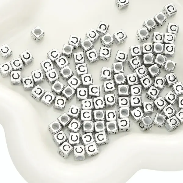 Letter C square antique silver 6x6mm hole diameter about 3mm-50 pieces/pack,chaincharmsupply.com