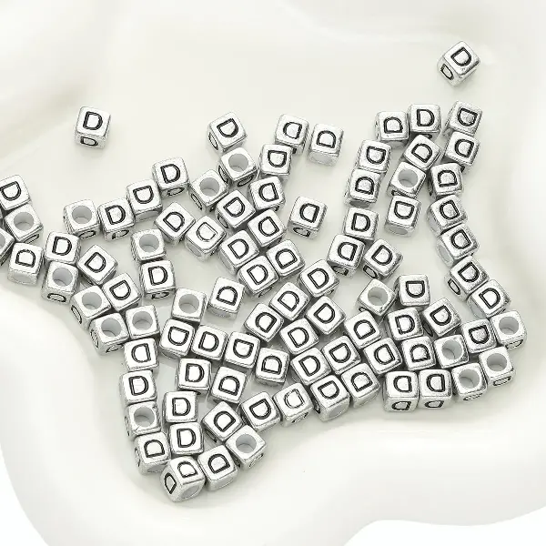 Letter D square antique silver 6x6mm hole diameter about 3mm-50 pieces/pack,chaincharmsupply.com