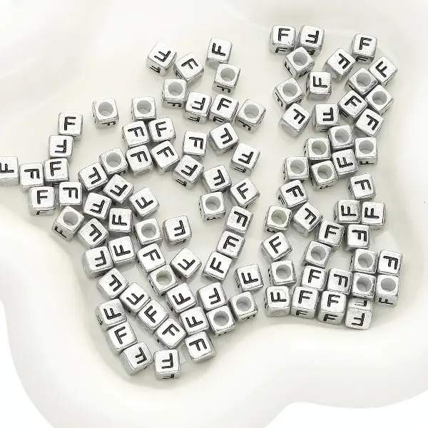 Letter F square antique silver 6x6mm hole diameter about 3mm-50 pieces/pack,chaincharmsupply.com