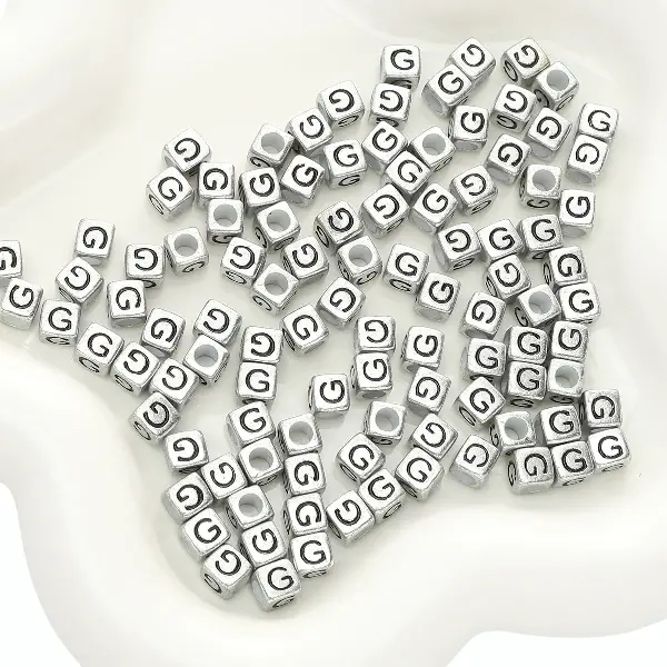 Letter G square antique silver 6x6mm hole diameter about 3mm-50 pieces/pack,chaincharmsupply.com