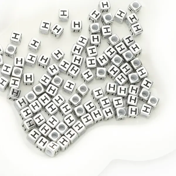 Letter H square antique silver 6x6mm hole diameter about 3mm-50 pieces/pack,chaincharmsupply.com