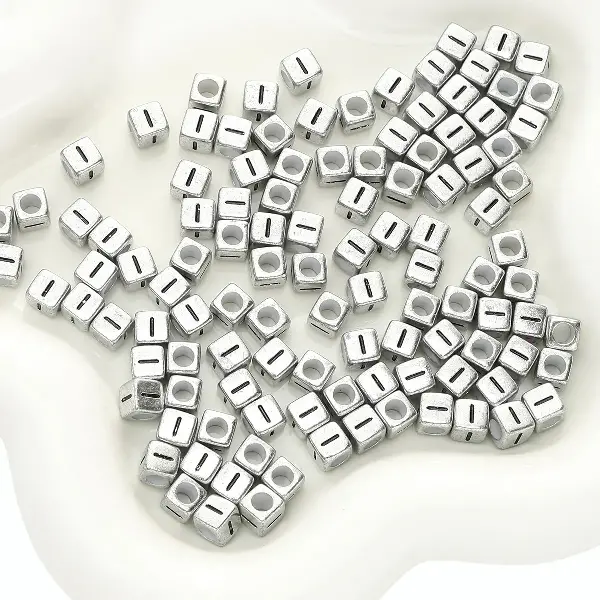 Letter I square antique silver 6x6mm hole diameter about 3mm-50 pieces/pack,chaincharmsupply.com