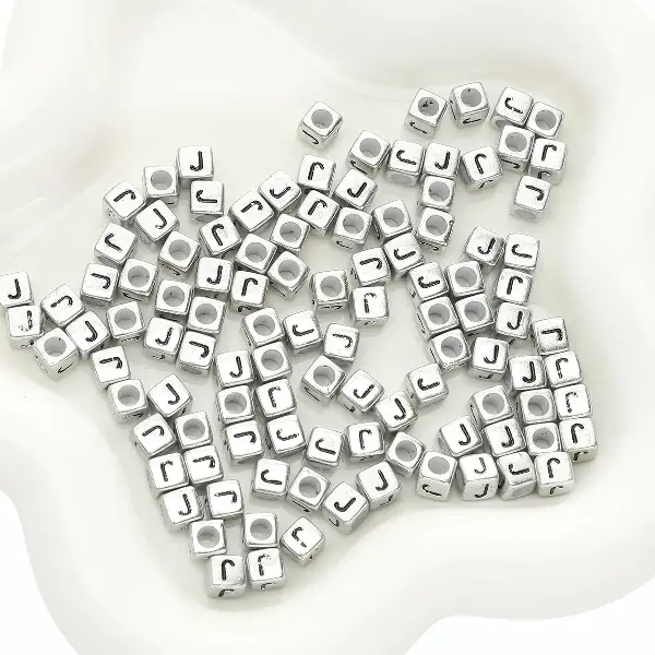 Letter J square antique silver 6x6mm hole diameter about 3mm-50 pieces/pack,chaincharmsupply.com