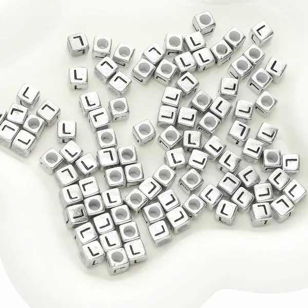 Letter L square antique silver 6x6mm hole diameter about 3mm-50 pieces/pack,chaincharmsupply.com