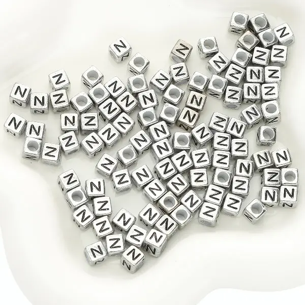 Letter N square antique silver 6x6mm hole diameter about 3mm-50 pieces/pack,chaincharmsupply.com