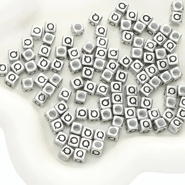 Letter Q square antique silver 6x6mm hole diameter about 3mm-50 pieces/pack,chaincharmsupply.com