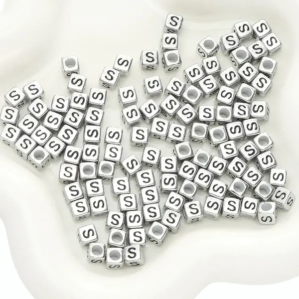 Letter S square antique silver 6x6mm hole diameter about 3mm-50 pieces/pack,chaincharmsupply.com