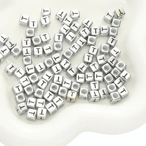 Letter T square antique silver 6x6mm hole diameter about 3mm-50 pieces/pack,chaincharmsupply.com