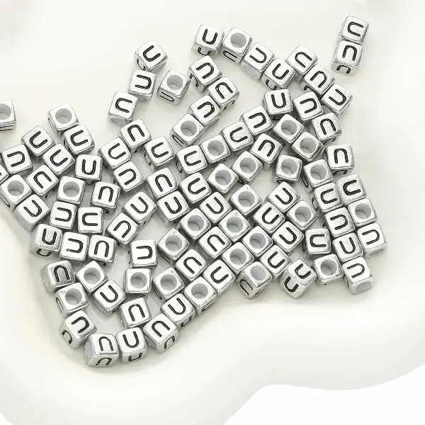 Letter U square antique silver 6x6mm hole diameter about 3mm-50 pieces/pack,chaincharmsupply.com