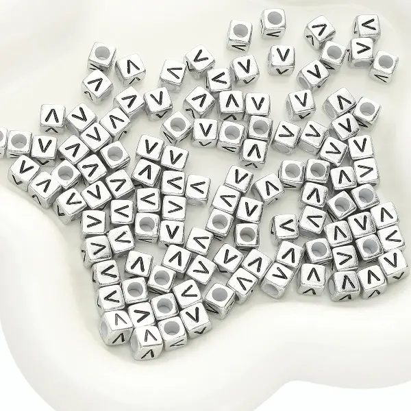 Letter V square antique silver 6x6mm hole diameter about 3mm-50 pieces/pack,chaincharmsupply.com