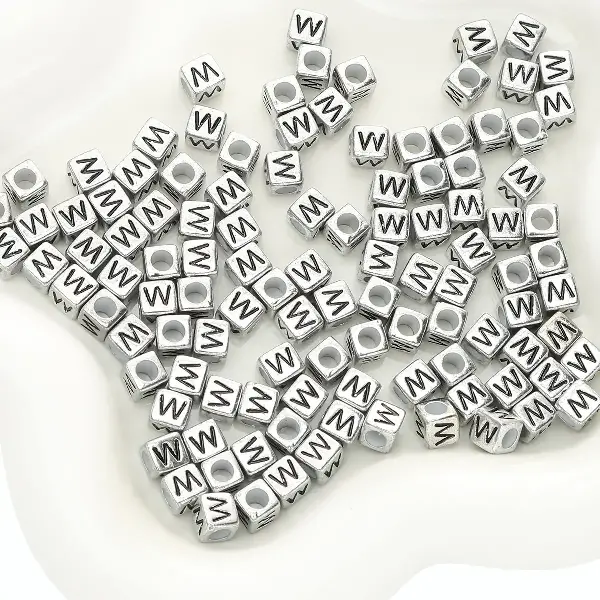 Letter W square antique silver 6x6mm hole diameter about 3mm-50 pieces/pack,chaincharmsupply.com