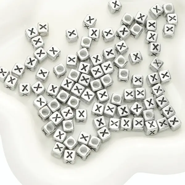 Letter X square antique silver 6x6mm hole diameter about 3mm-50 pieces/pack,chaincharmsupply.com