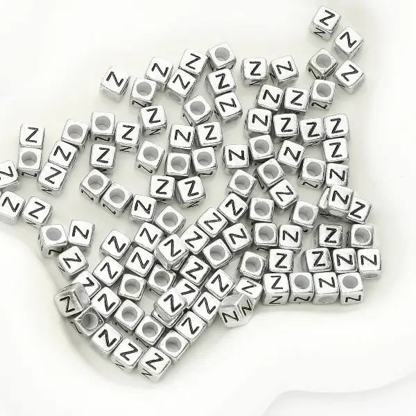 Letter Z square antique silver 6x6mm hole diameter about 3mm-50 pieces/pack,chaincharmsupply.com