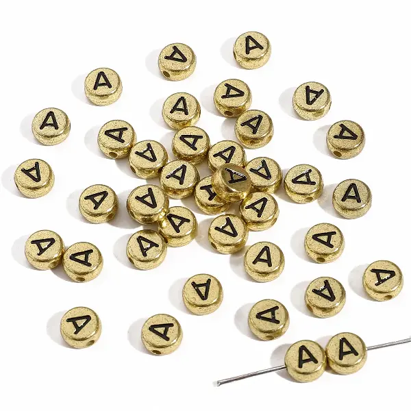 Letter A round gold 4x7mm hole diameter about 1mm-50 pieces/pack,chaincharmsupply.com