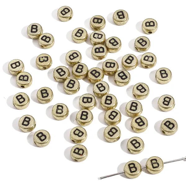 Letter B round gold 4x7mm hole diameter about 1mm-50 pieces/pack,chaincharmsupply.com