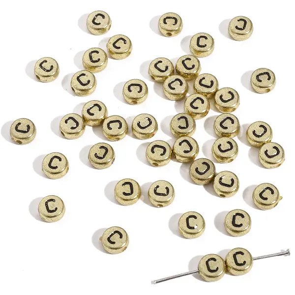 Letter C round gold 4x7mm hole diameter about 1mm-50 pieces/pack,chaincharmsupply.com