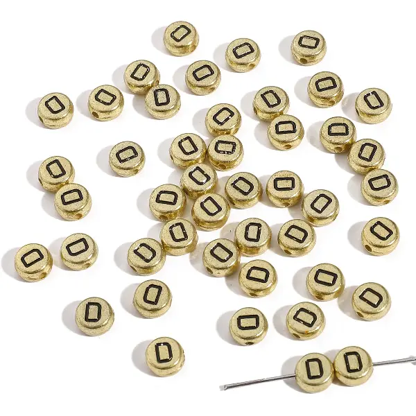 Letter D round gold 4x7mm hole diameter about 1mm-50 pieces/pack,chaincharmsupply.com