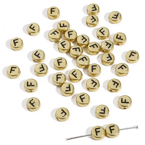 Letter F round gold 4x7mm hole diameter about 1mm-50 pieces/pack,chaincharmsupply.com