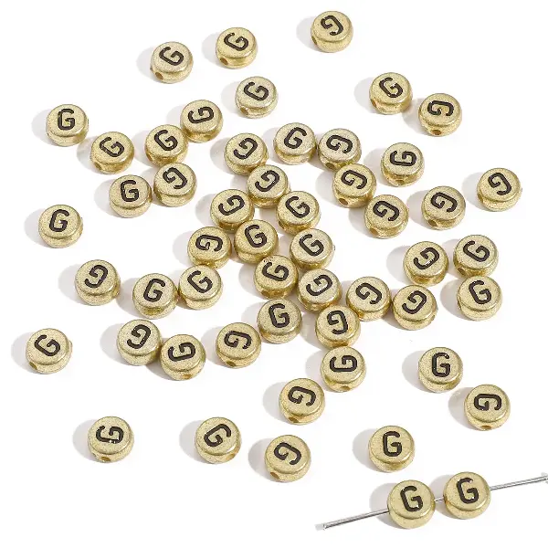 Letter G round gold 4x7mm hole diameter about 1mm-50 pieces/pack,chaincharmsupply.com