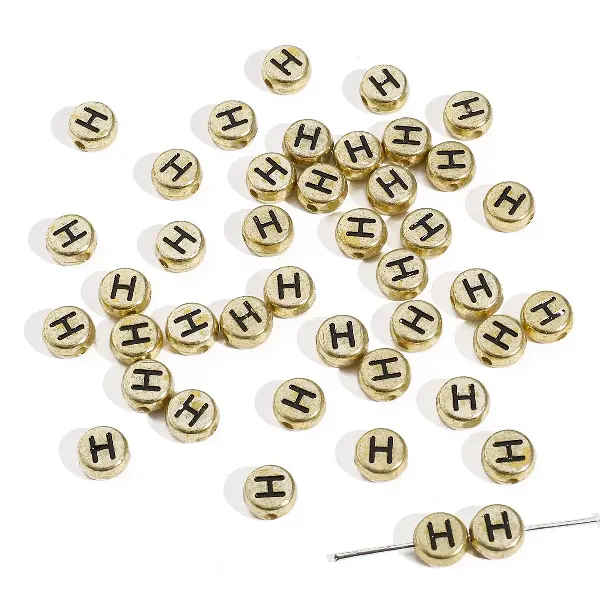 Letter H round gold 4x7mm hole diameter about 1mm-50 pieces/pack,chaincharmsupply.com