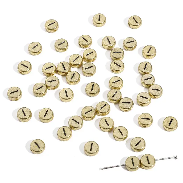 Letter I round gold 4x7mm hole diameter about 1mm-50 pieces/pack,chaincharmsupply.com