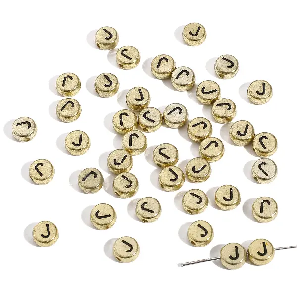Letter J round gold 4x7mm hole diameter about 1mm-50 pieces/pack,chaincharmsupply.com