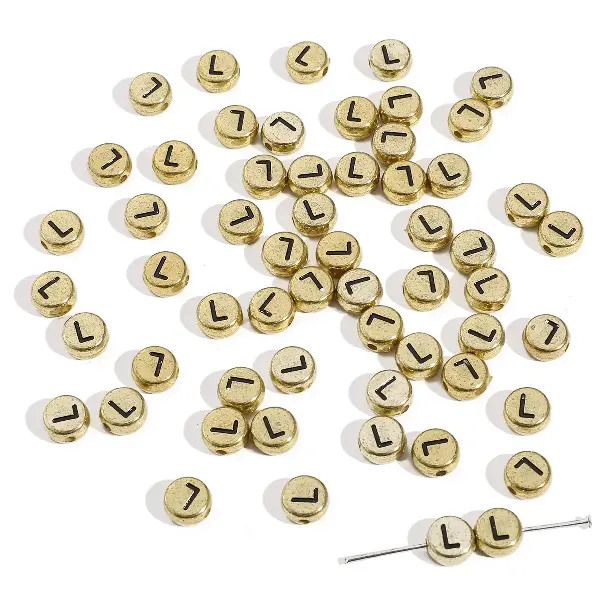 Letter L round gold 4x7mm hole diameter about 1mm-50 pieces/pack,chaincharmsupply.com