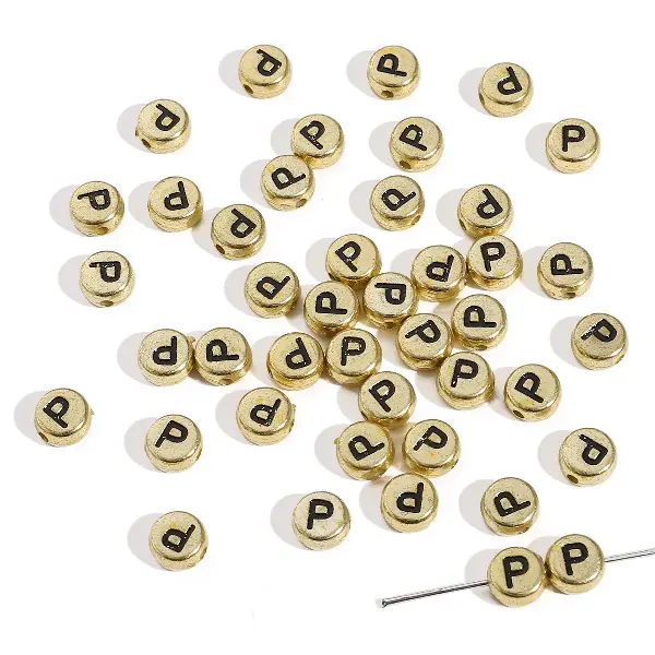 Letter P round gold 4x7mm hole diameter about 1mm-50 pieces/pack,chaincharmsupply.com