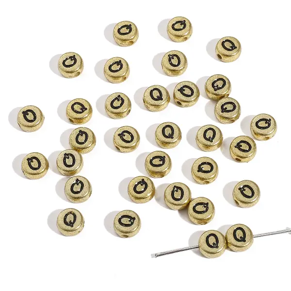 Letter Q round gold 4x7mm hole diameter about 1mm-50 pieces/pack,chaincharmsupply.com