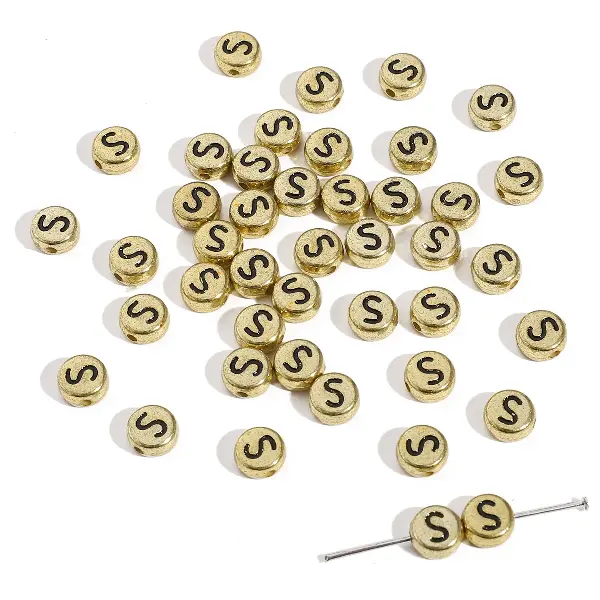 Letter S round gold 4x7mm hole diameter about 1mm-50 pieces/pack,chaincharmsupply.com