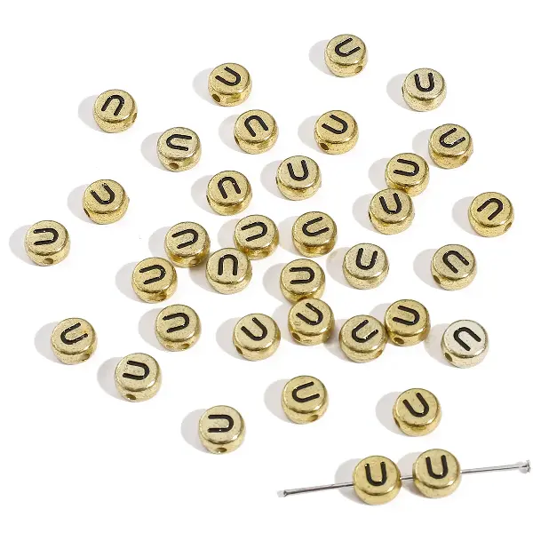 Letter U round gold 4x7mm hole diameter about 1mm-50 pieces/pack,chaincharmsupply.com