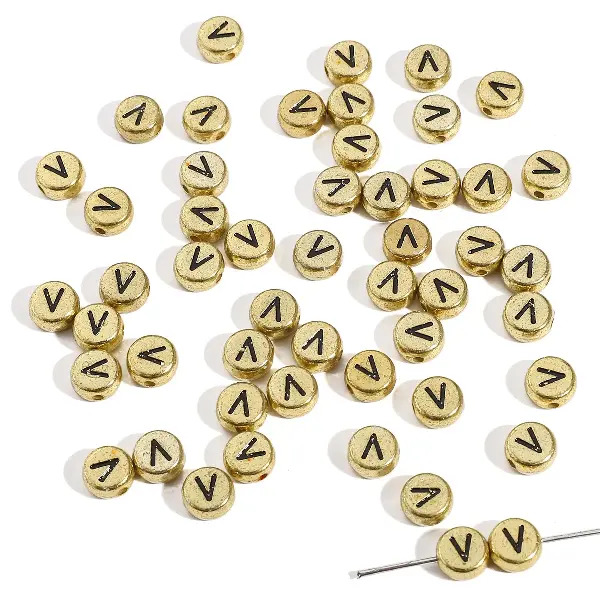 Letter V round gold 4x7mm hole diameter about 1mm-50 pieces/pack,chaincharmsupply.com