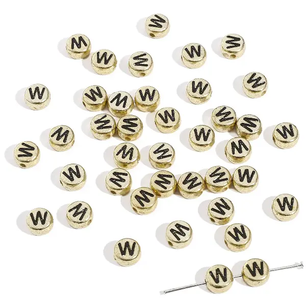 Letter W round gold 4x7mm hole diameter about 1mm-50 pieces/pack,chaincharmsupply.com