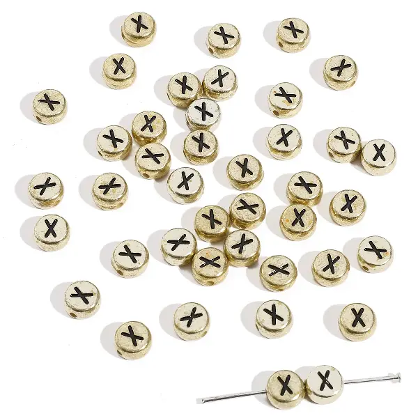 Letter X round gold 4x7mm hole diameter about 1mm-50 pieces/pack,chaincharmsupply.com