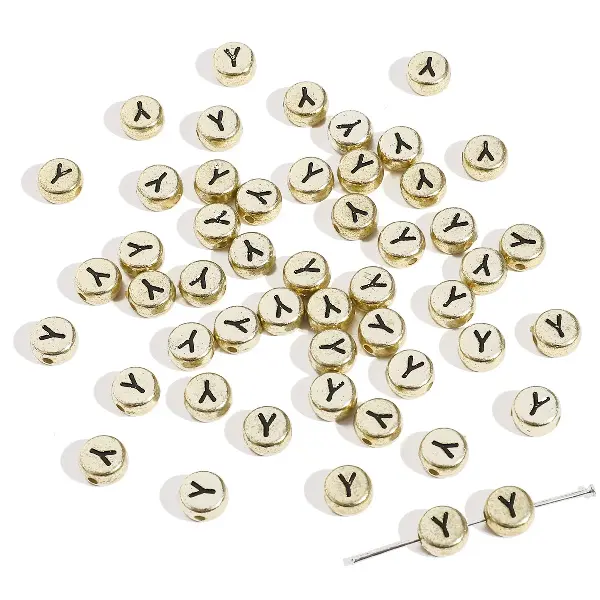 Letter Y round gold 4x7mm hole diameter about 1mm-50 pieces/pack,chaincharmsupply.com