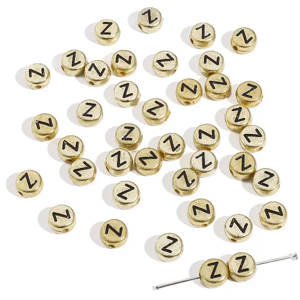 Letter Z round gold 4x7mm hole diameter about 1mm-50 pieces/pack,chaincharmsupply.com