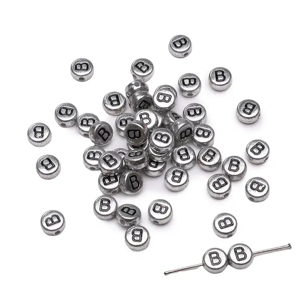 Letter B round silver 4x7mm hole diameter about 1mm-50 pieces/pack,chaincharmsupply.com