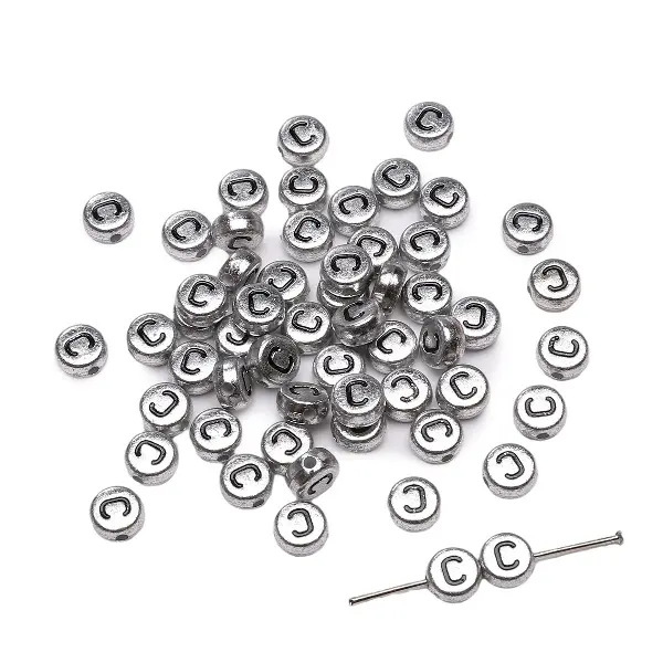 Letter C round silver 4x7mm hole diameter about 1mm-50 pieces/pack,chaincharmsupply.com