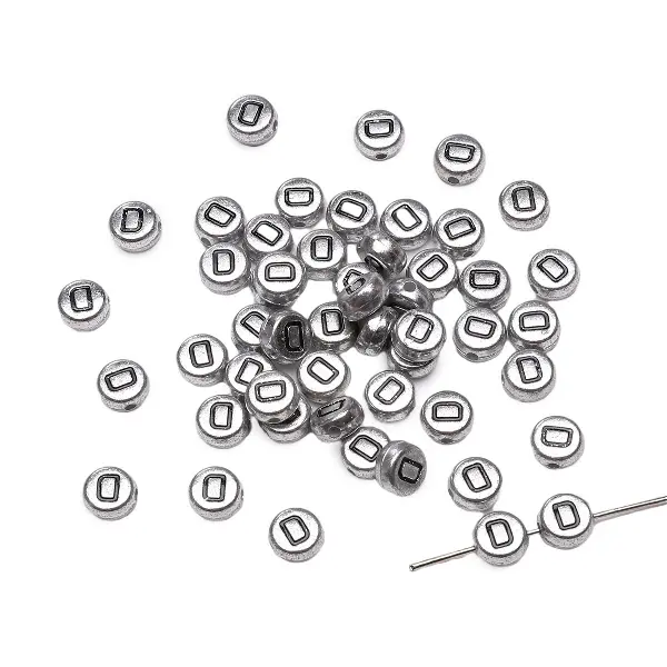 Letter D round silver 4x7mm hole diameter about 1mm-50 pieces/pack,chaincharmsupply.com