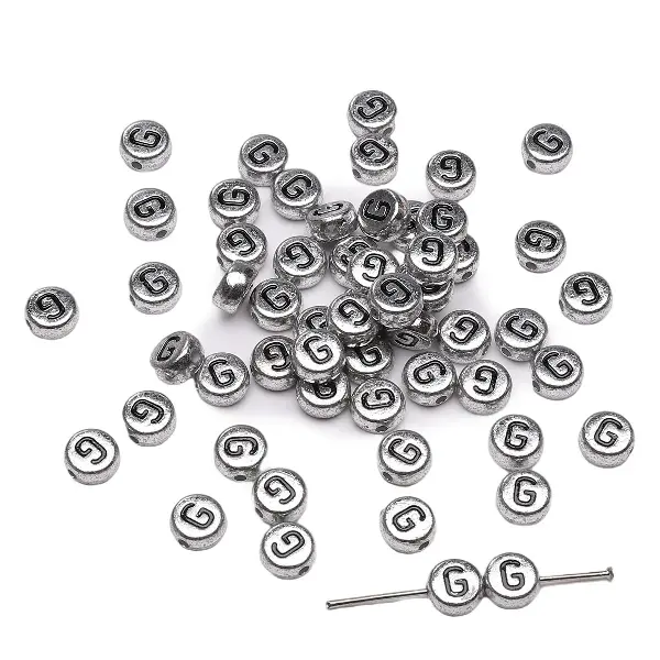 Letter G round silver 4x7mm hole diameter about 1mm-50 pieces/pack,chaincharmsupply.com