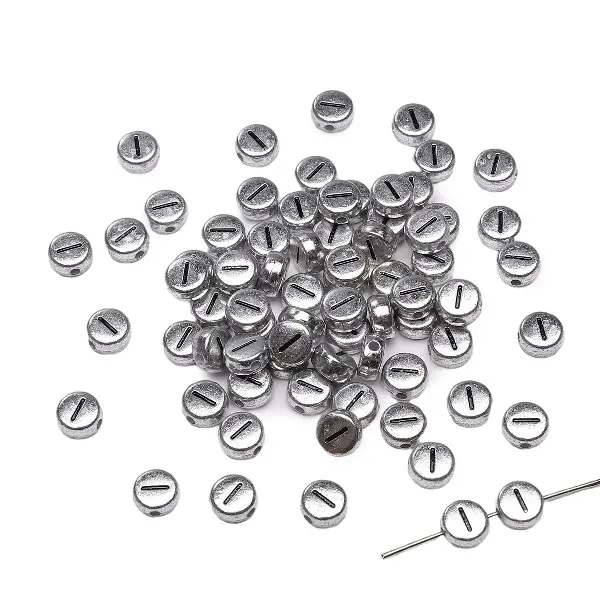 Letter I round silver 4x7mm hole diameter about 1mm-50 pieces/pack,chaincharmsupply.com