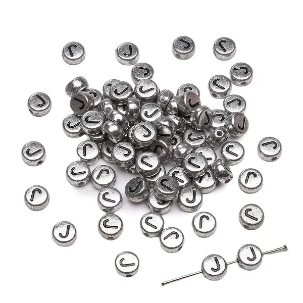 Letter J round silver 4x7mm hole diameter about 1mm-50 pieces/pack,chaincharmsupply.com